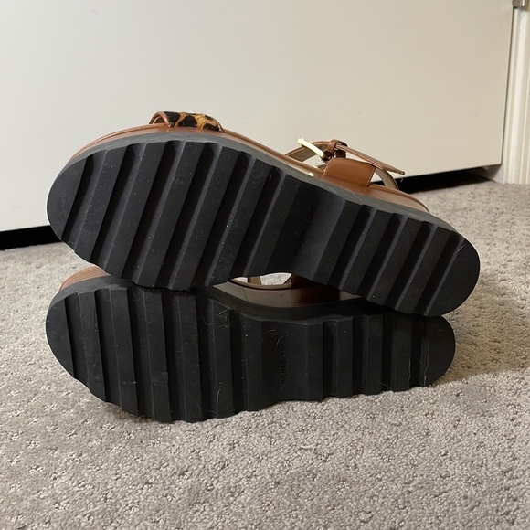 NWOB MICHAEL Michael Kors Marlon Leopard Calf Hair Leather Platform Sandals 6.5 - Picture 9 of 11